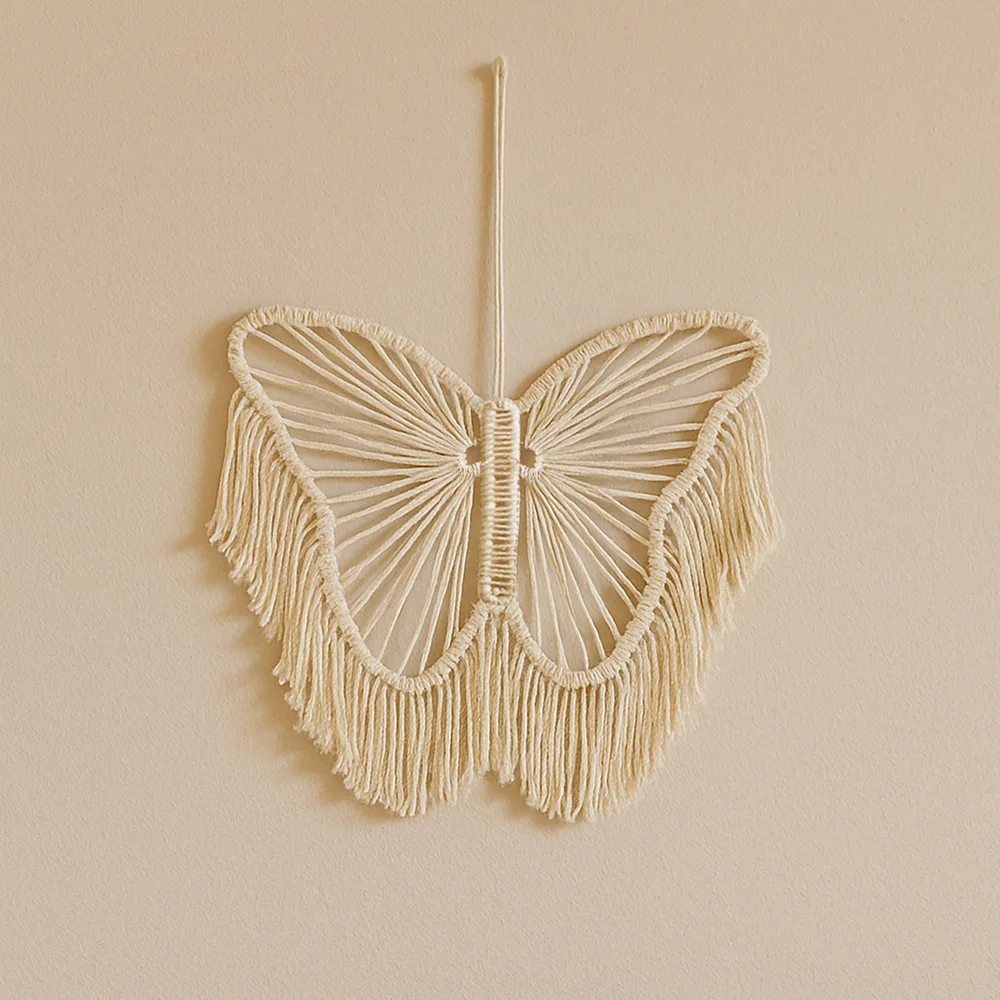 

White Macrame Butterfly Wall Hanging Handmade Tassel Decor Boho Art Tapestry for Living Room, Bedroom & Nursery, Wall Decor Gift