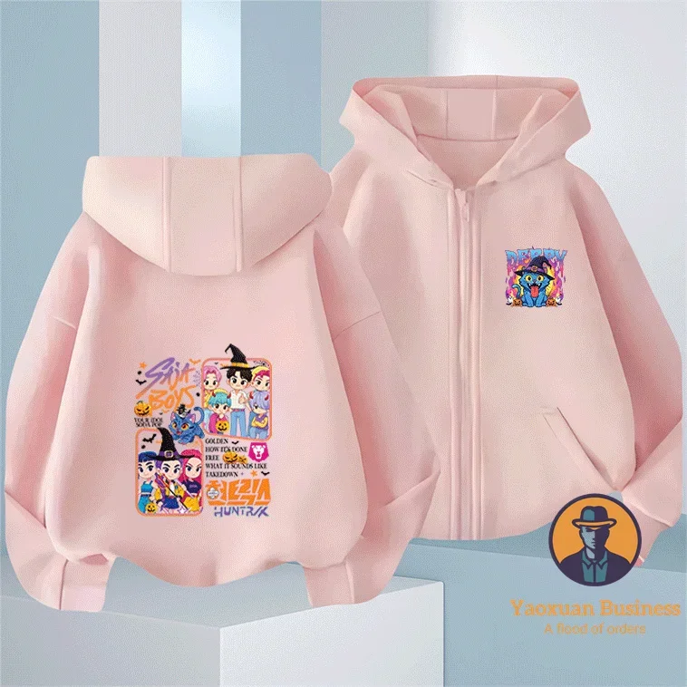เสื้อฮู้ดซิปเด็กผู้หญิงเด็กผู้ชายลายการ์ตูนน่ารัก แฟชั่นฤดูใบไม้ร่วงฤดูหนาว กันลม อุ่นสบาย สไตล์ KPop Demon Hunters