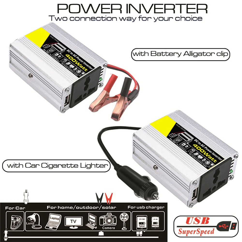 

Car Vehicle Power Inverter 400W 2.0A 12V DC To 220V AC Car Converter Practical Car Accessories Tools