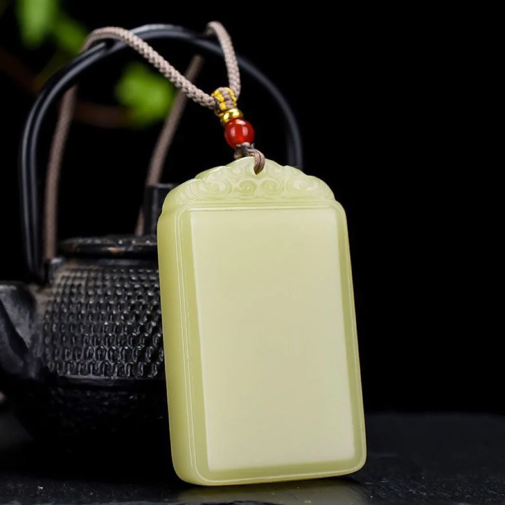 Pure Natural Hotan Jade Huangkou Material Safe and Safe Tag Pendant Qinghuangkou Wushi Tag Jade pendant