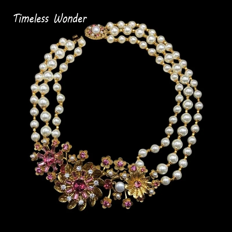 Timeless Wonder Fancy Zircon Floral Glass Beaded Pave Necklace Women Designer Jewelry Trendy Sweet Classy Rare Vintage 3526