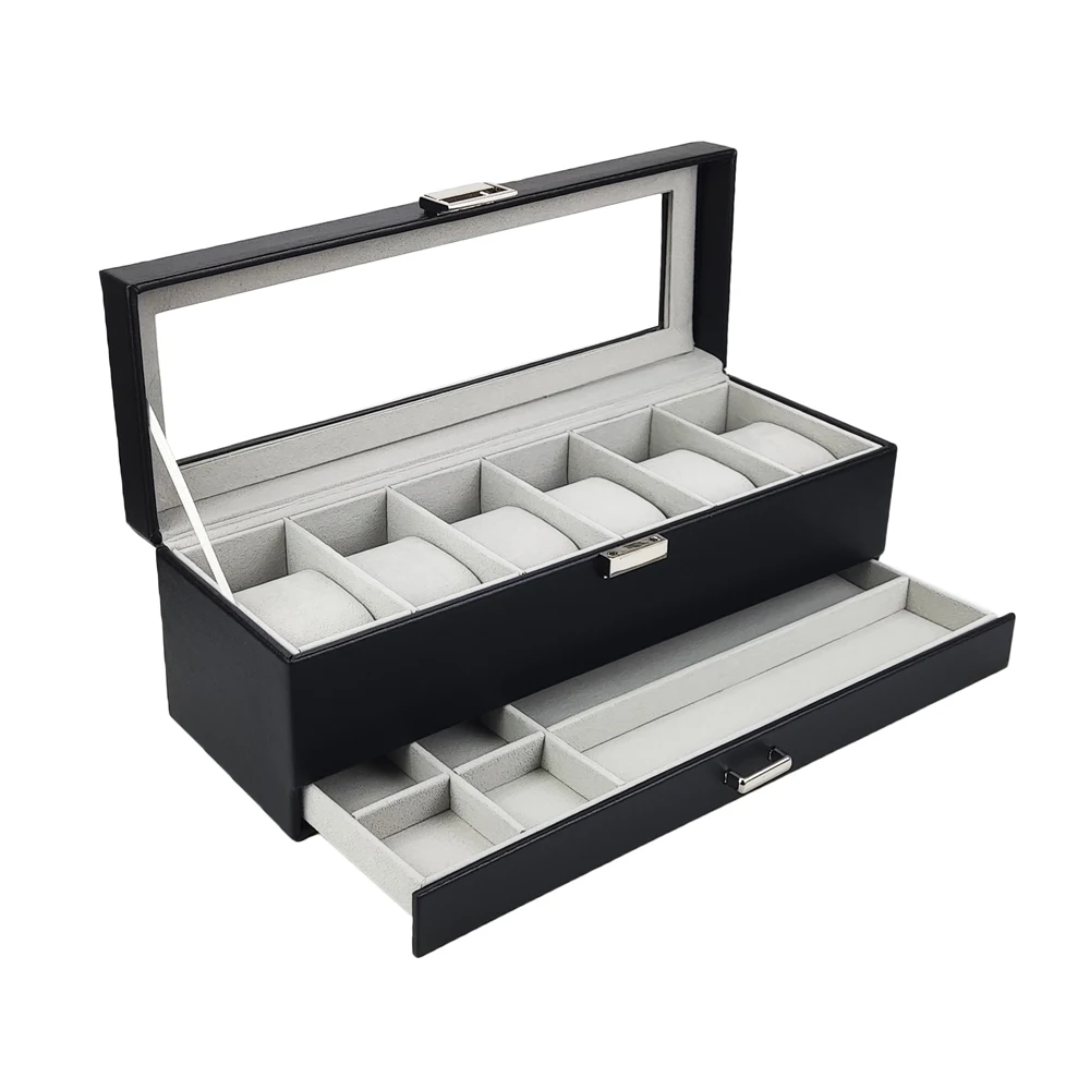 Hot Sale PU Leather Display Storage Collection Organizer Watch Box Case With Glass Top Slot Men Watch Bracket Display Box Gifts