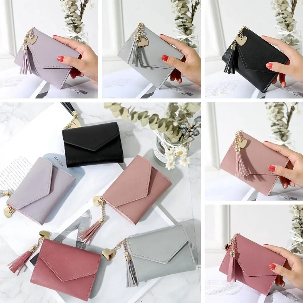 

Tassels Panelled Wallets Card Holder Women's Wallet Short Wallet PU Leather Purses Zipper Purse