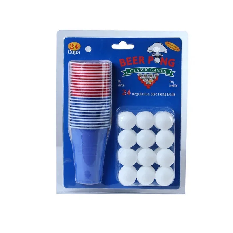 1 Set of 24 pcs Disposable Cup Plastic Cup Beer Pong Game Kit Tennis Balls Cups Board Games Party Supplies for KTV Bar Pub