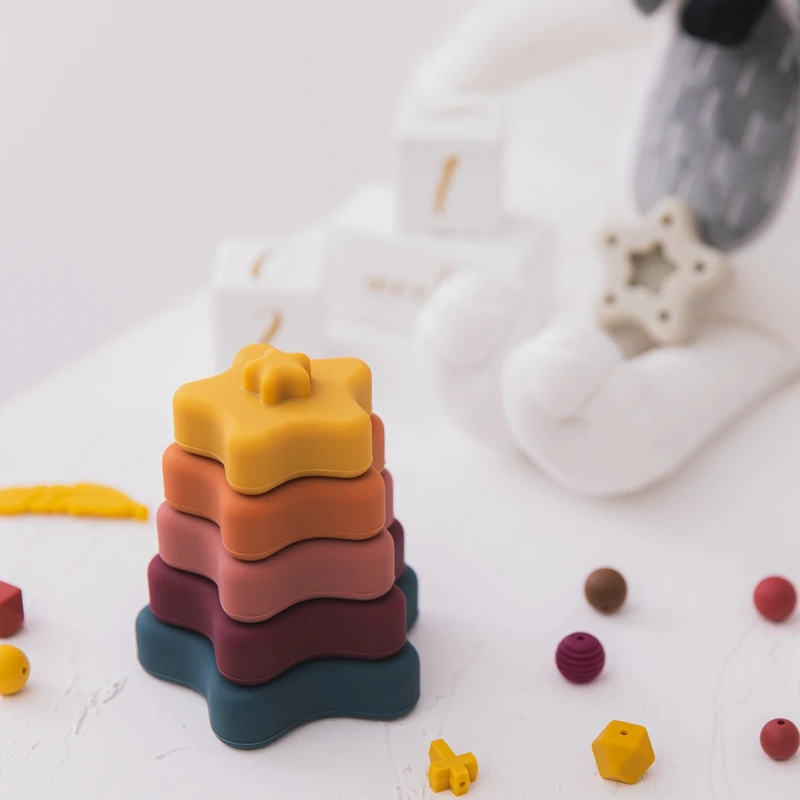 Décennie s en silicone de qualité alimentaire pour enfants, jouet TeWindsor en forme de fleur, jeu d'empilage de construction pour enfants, puzzle éducatif Montessori, cadeau pour bébé