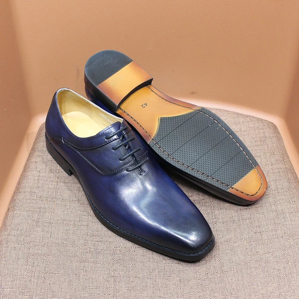 Fashion Men\'s Genuine Leather Oxford Snake Skin Prints Handmade Lace Up Pointed Toe Office Wedding Party Dress Shoes for Men