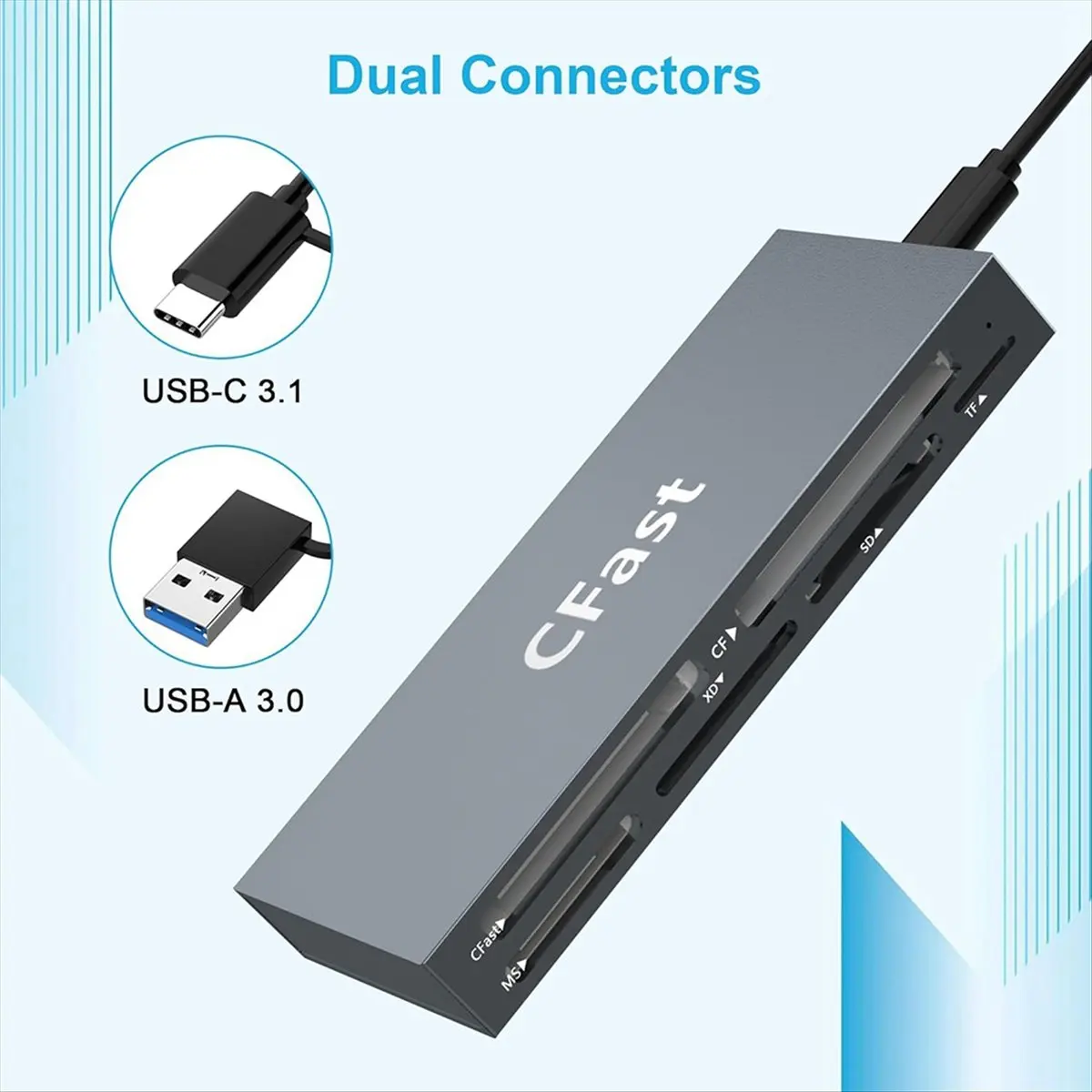 A14G 6 in 1 CFast Card Reader Read Simultaneously USB C CFast 2.0 Card Reader USB Card Reader for CFast/CF/MS/SD/TF/XD Card