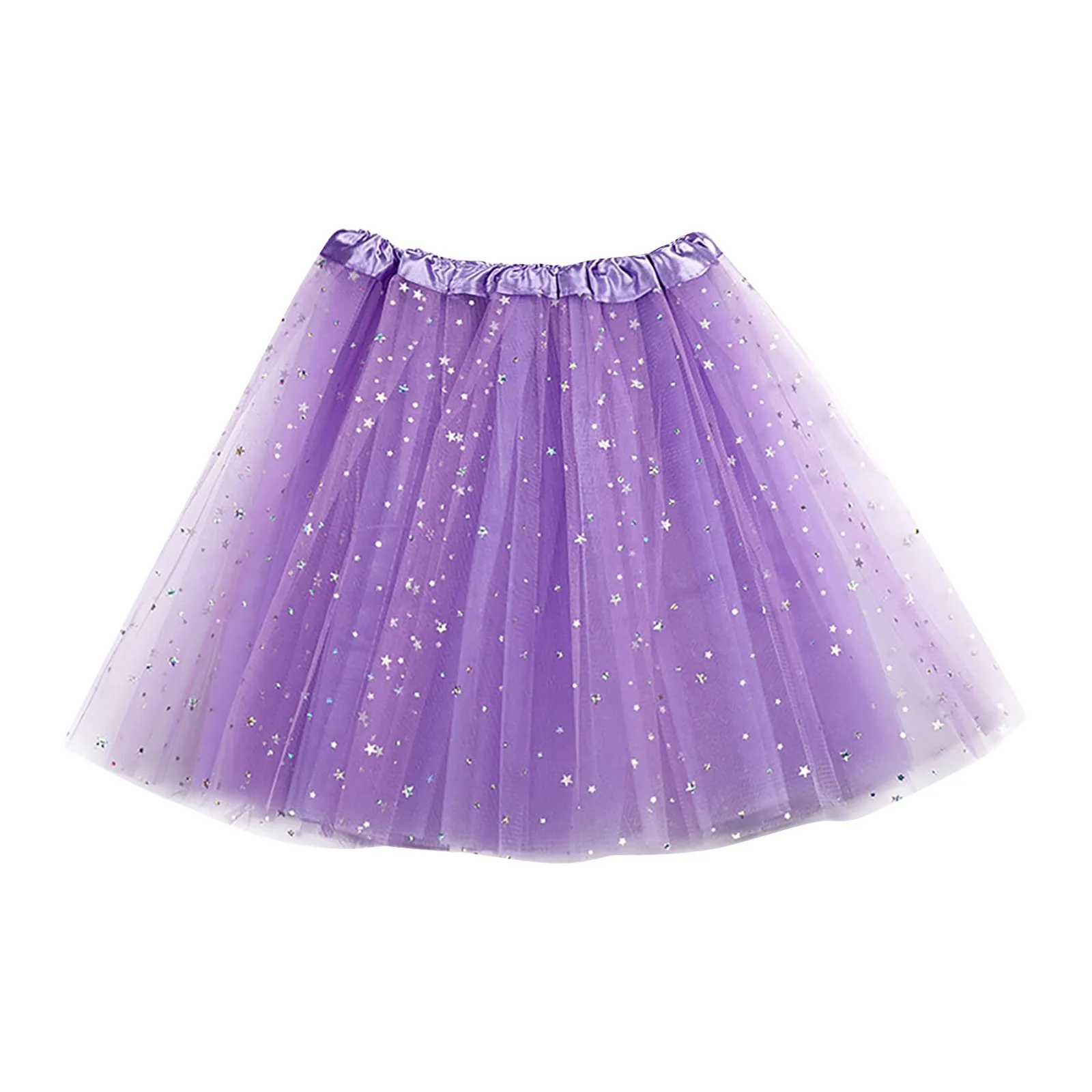 3Layer Women&Kid Fluffy Pleated Thin Mini Tutu Skirt Cosplay Party Parent-child Transparent Sequin Dance Performance Short Skirt