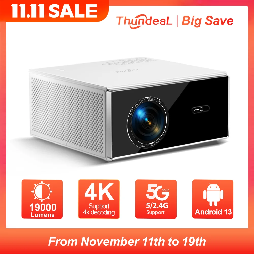 Проектор ThundeaL TDA7W Full HD 1080P Android 13 WiFi6 2 ГБ 32 ГБ 4k видео TDA7 Голосовое управление 3D Умный домашний кинотеатр проектор для фильмов экран для проектора проектор 4к проектор для дома домашний кинотеатр