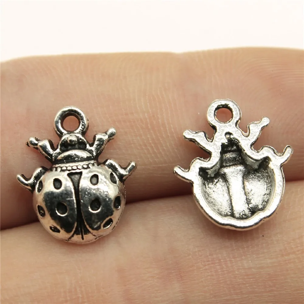 40pcs Ladybug Bug Charms Tibetan Silver Color Pendants Antique Jewelry Making DIY Handmade Craft