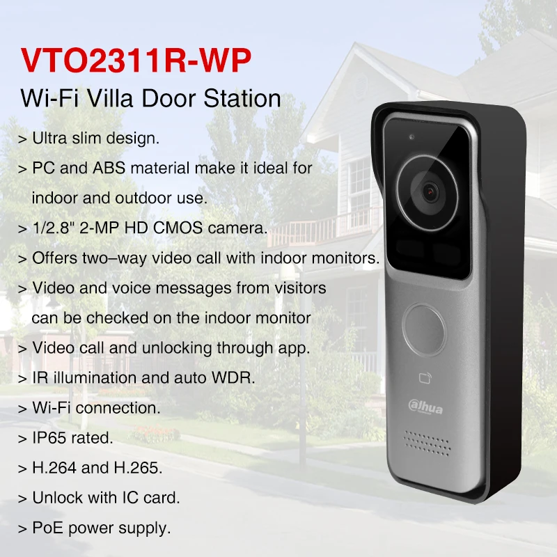 Dahua VTO2311R-WP HD 1080P WiFi Villa Door Station Access Control Systems H.265 Two-way Audio Wireless Video Intercom VTH5341G-W