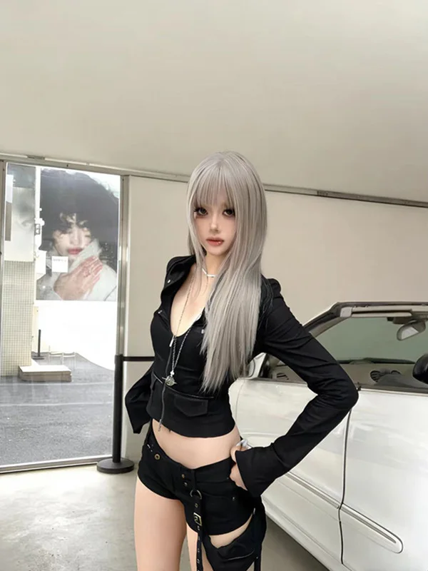 

Goth Rock Punk Y2K Millennium Sexy Girl Retro Sexy Deep V Neck Long Sleeve Women's Shirt Aesthetic Subculture Top