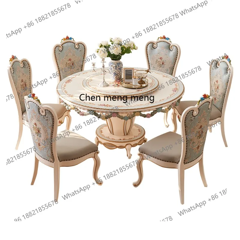 فيلا على طراز الأميرة الفرنسية مصنوعة بالكامل من الخشب الصلب بطول 1.5 متر مع طاولة طعام وكراسي مستديرة مرسومة يدويًا على شكل زهرة #3