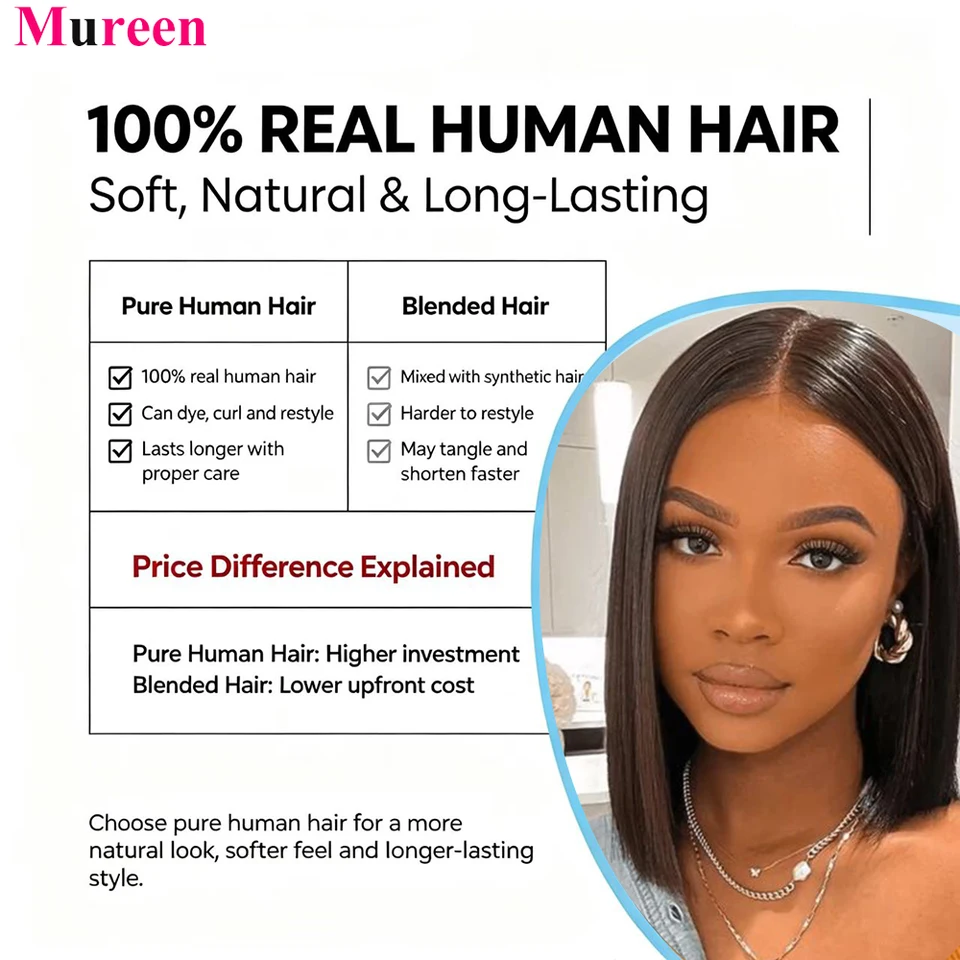 Peluca bob sin pegamento, densidad 250%, cabello humano 100%, lista para usar, con cierre de encaje 4x4 3