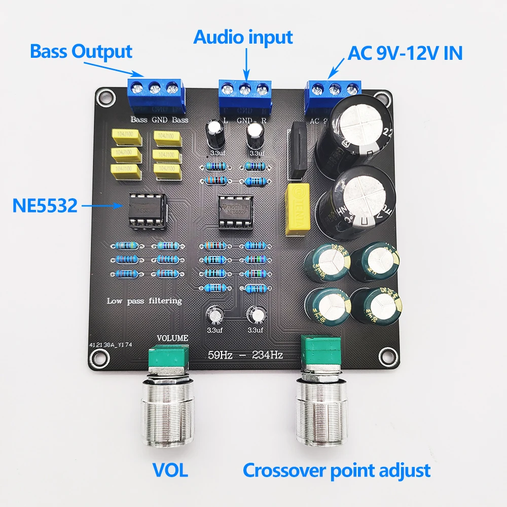 59Hz-234Hz AC 9V-12V low-pass filter Super Bass Electronic Crossover Board Crossover point continuously adjustable Dual NE5532