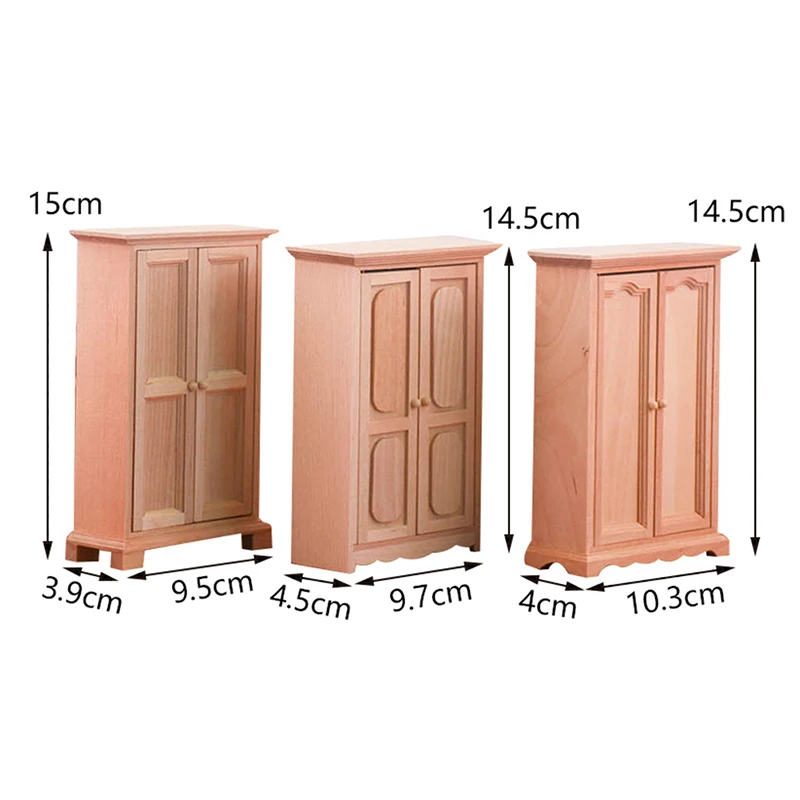 1PC 1/12 Dollhouse Miniature Wooden Furniture Wardrobe Locker Storage Vertical Cabinet Bedroom Decor Wood Chinese Wardrobe Model