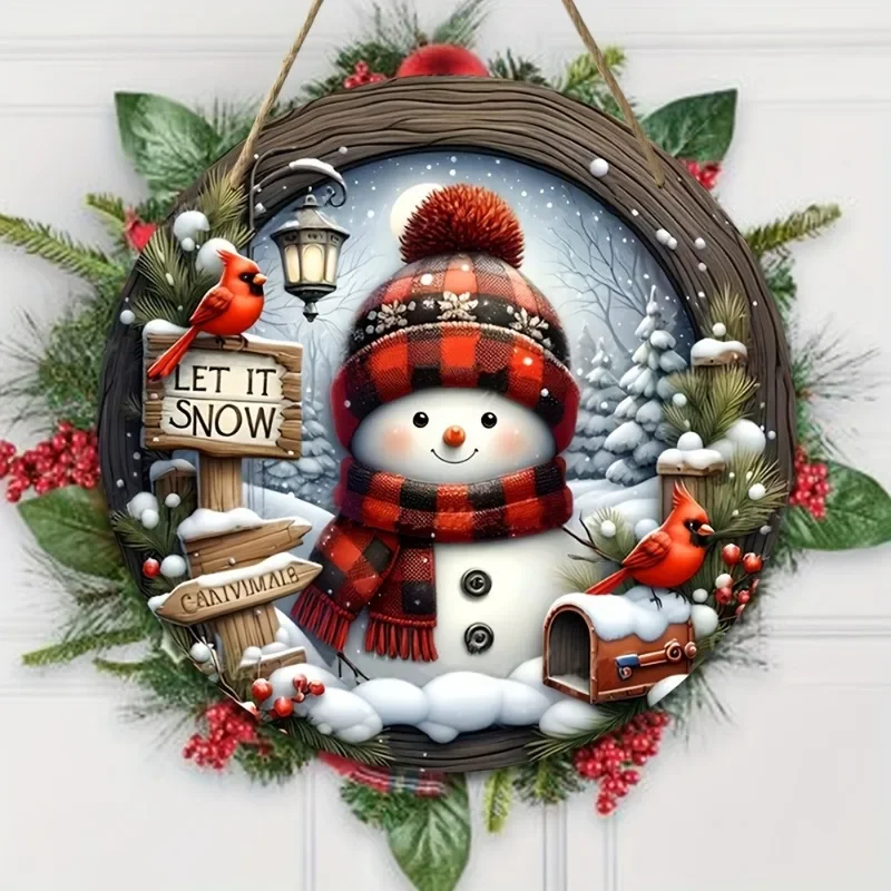 1pc Christmas Wreath Centerpiece Decoration - Acrylic  Round Holiday Wall Door Hanging Ornament Snowman Christmas Home Decor