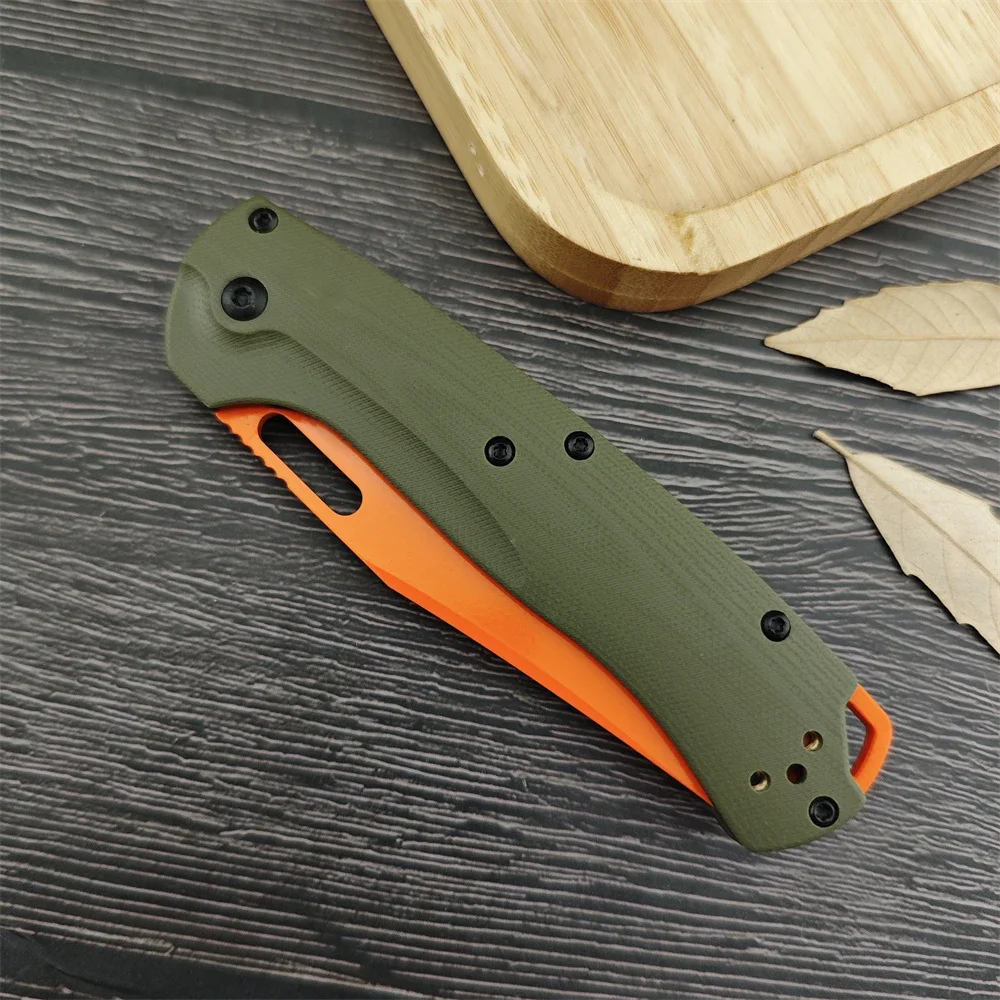 Sharp Tactical BM 15535 Folding Knife Orange Drop Point Blade  G10 Handle Hunting EDC Tools Outdoor Self Defense Knives with Box