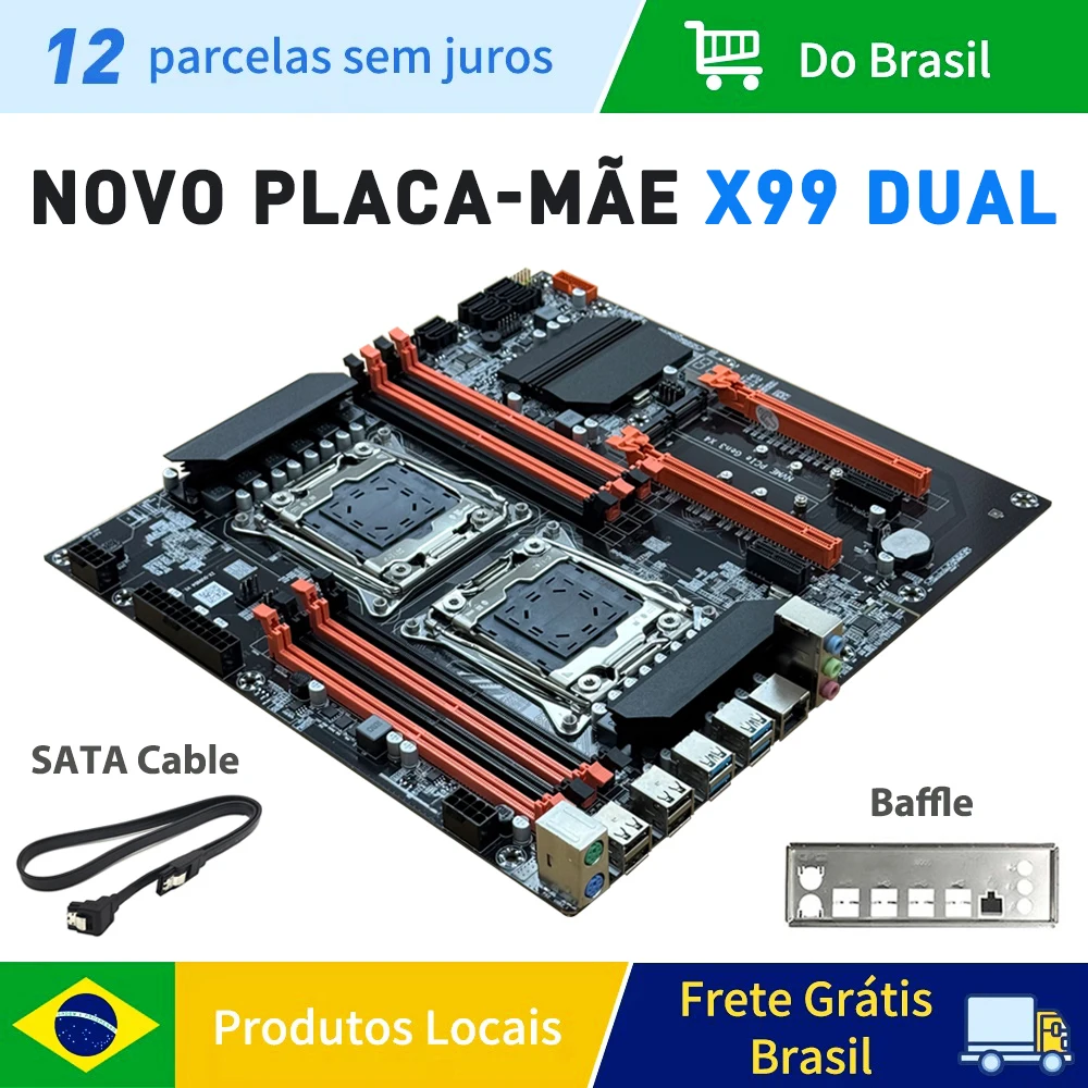 Armazém brasil x99 placa-mãe cpu dupla lga 2011-3 soquetes duplos c612 chip mainboard sata3 8 * ddr4 m.2 nvme intel xeon e série ai