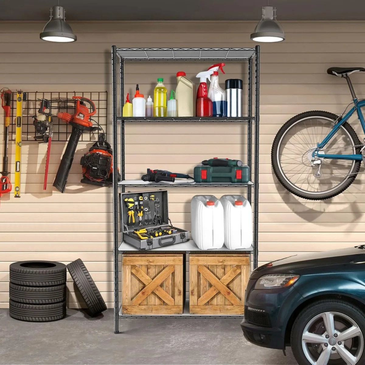 5-Tier Storage Shelves, Adjustable Shelving Unit 150 lbs Loading Capacity, Steel Garage Shelf