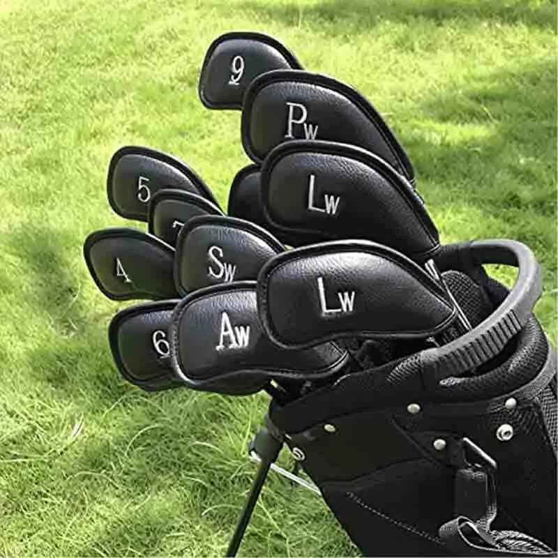 Premium Magnetic Leather Golf Club Head Cover a Set of 11 Pieces Suitable for Most Club Heads Embroidered With Club Labels