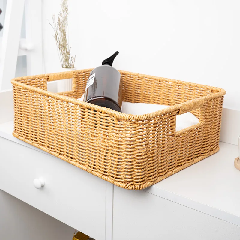 

Simple imitation rattan storage bathroom cabinet storage basket household sundries basket drawer finishing basket