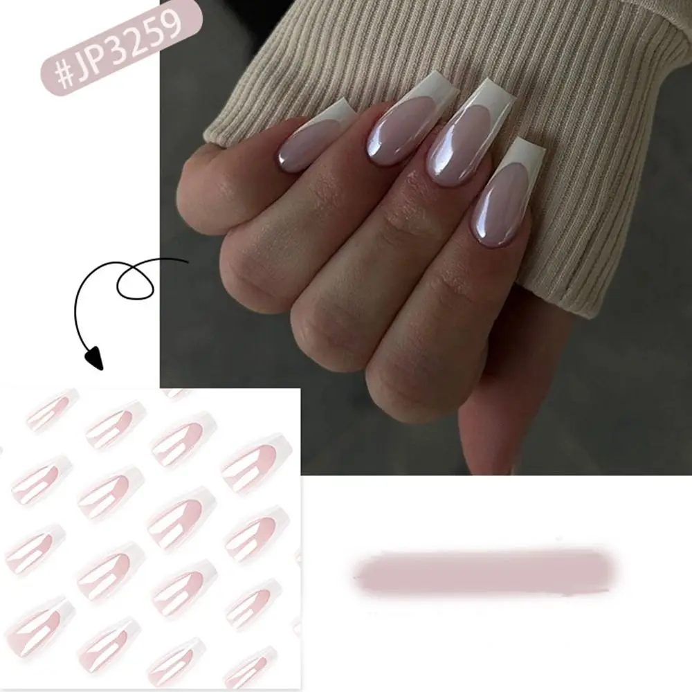 Fashion Long Ballerina False Nails French Gold Heart Starburst Fake Nails Y2K Cool Flash Diamond Full Cover Press on Nails DIY