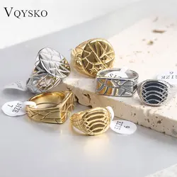 New Retro Stainless Steel Rings for Women Men Irregular Cracked Wide Ring Gold-plated Jewelry Party Wedding Gift Wholesale