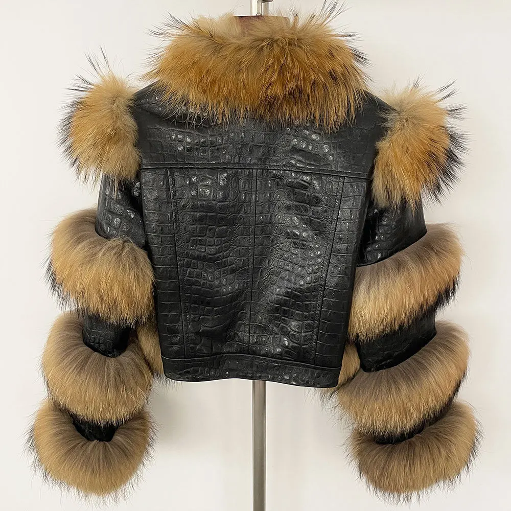 real sheep leather with real raccoon fur