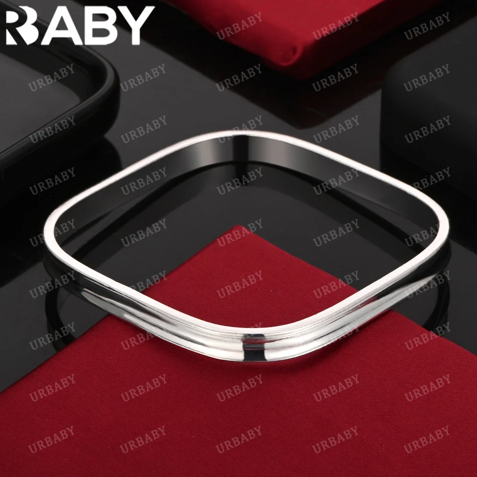 

URBABY 925 Sterling Silver Bangle Square Bracelet For Women Jewelry Fashion Party And Daily Wear