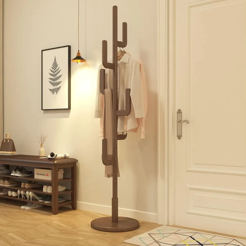 

Coat Rack, Unique Design Cactus Coat Rack Freestanding, Adjustable Height Wooden Coat Rack Stand with 6 Hooks