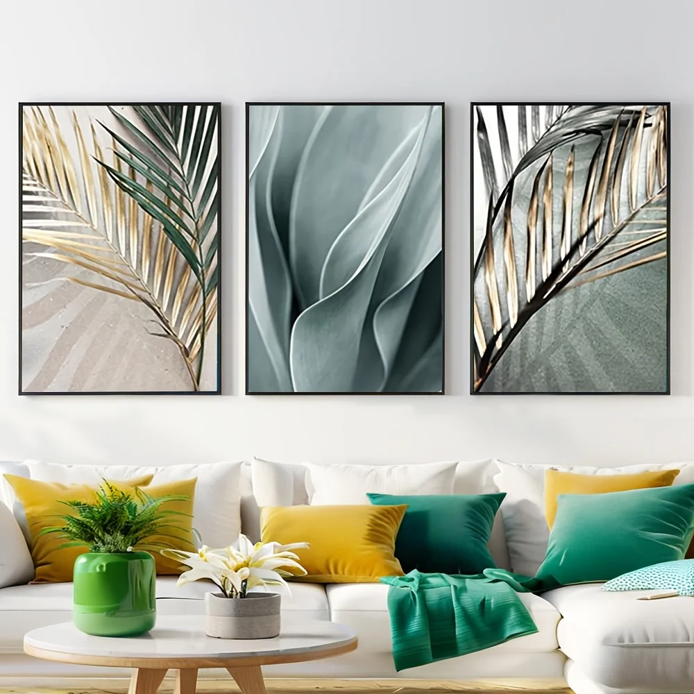 2D Flat, 2D Flat, Set of 3 Unframed 2D Flat Art Prints Featuring Abstract Palm Leaves And Aloe Botanical Designs, Perfect for