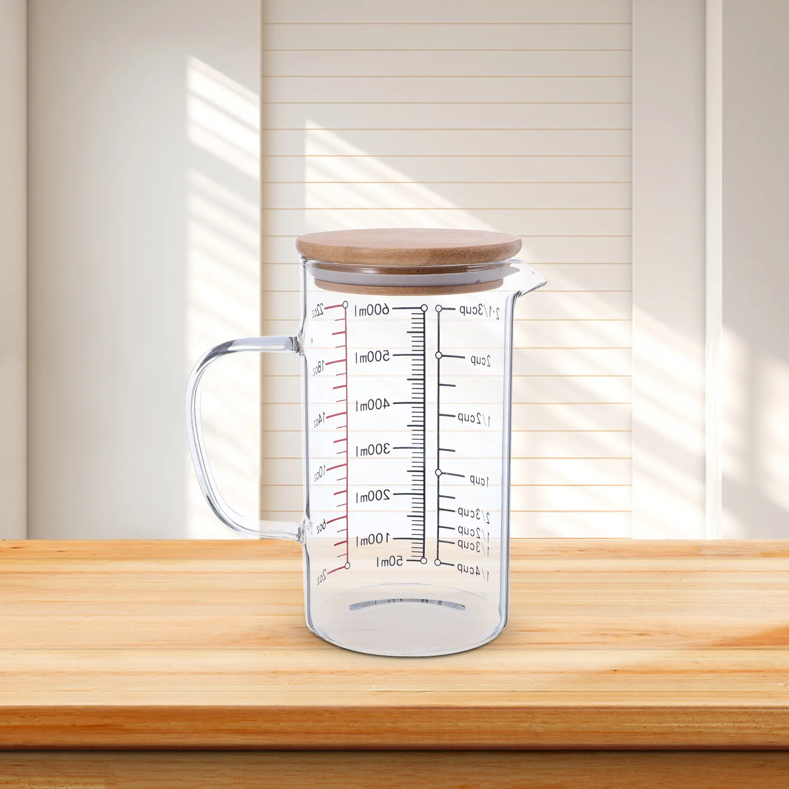 Heat Resistant Glass Measuring Cup 600Ml Lid Handle Precise Kitchen Tool Graduated Scale Microwave Safe Glass Beaker
