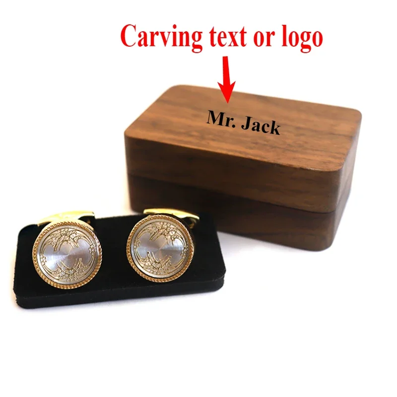 Customizable Magnetic Flip Lid Jewelry Storage Box with French Cuff Links for Men in Walnut Wood Storage Organizer