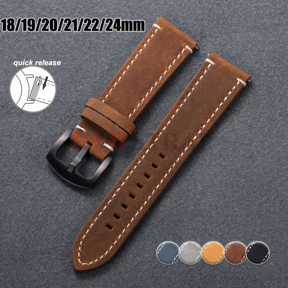 Cowhide Genuine Leather 19mm 20mm 21mm 22mm 24mm Universal Watch Band 18mm for CASIO Men Women for HuaweiGt2/Gt3 Wrist Bracelets