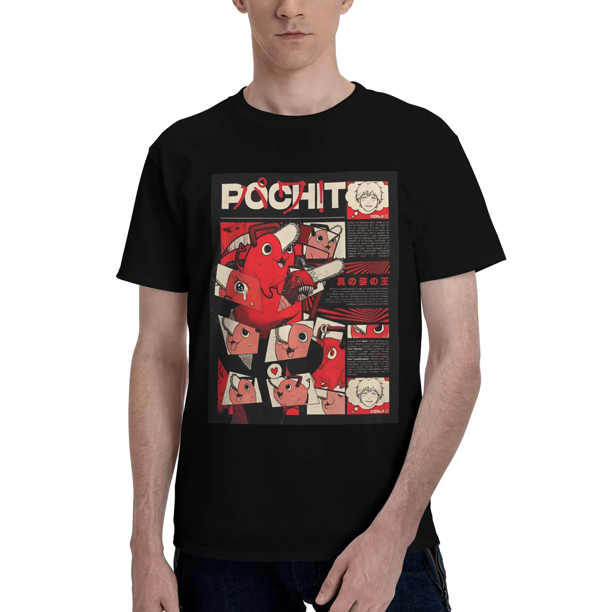 Pochita Novelty Graphic 100% Cotton T-Shirt Bandai Chainsaw Man Tees Tops For Men