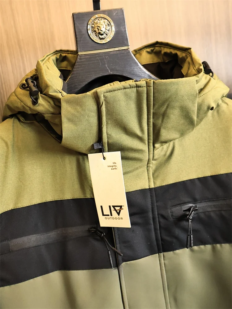 Outdoor Men's Cotton Jacket with Hood Ultrasonic Sealing Thickened Warm Windproof Waterproof Autumn Winter Color Block Style