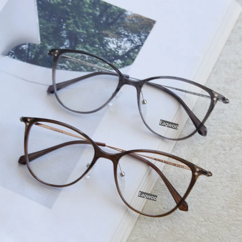 Cat Eye Eyeglasses Full Rim Optical Frame With Sunglasses Clip And Night Driving Clip for Wide Big Face Use