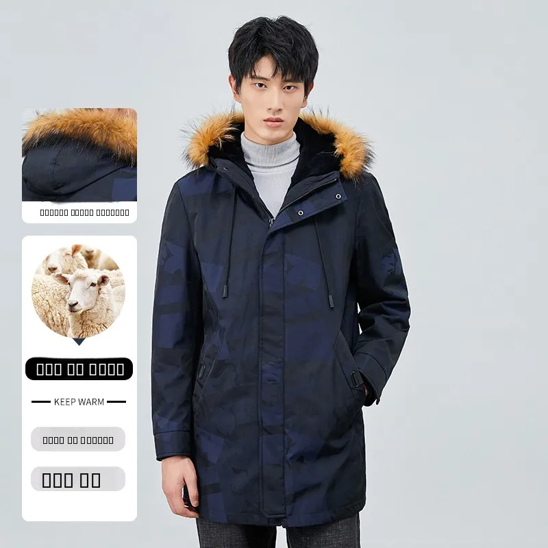 

Мужская зимняя куртка средней длины с капюшоном, утепленная, с подкладкой из кроличьего меха, в корейском стиле, для повседневной носки, на молнии, с длинными рукавами