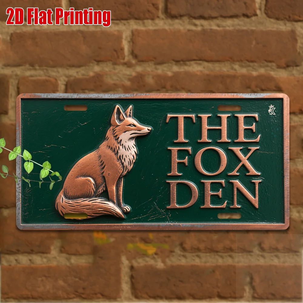 2D Flat Printing, 1pc, Vintage Metal Sign, for Decorative Use Only, Outdoor Plaque & Wall Decor (30cm x15cm), Fox Den Aluminum