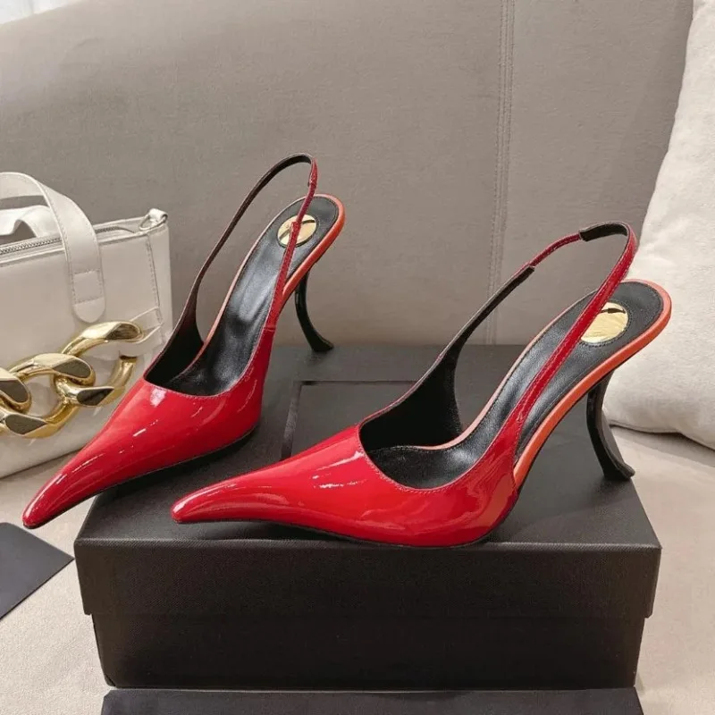 

Milan Fashion Week Rose Pointed Stiletto Sandals European and American Women's Fashion Back Hollow Tripod Banquet Shoes