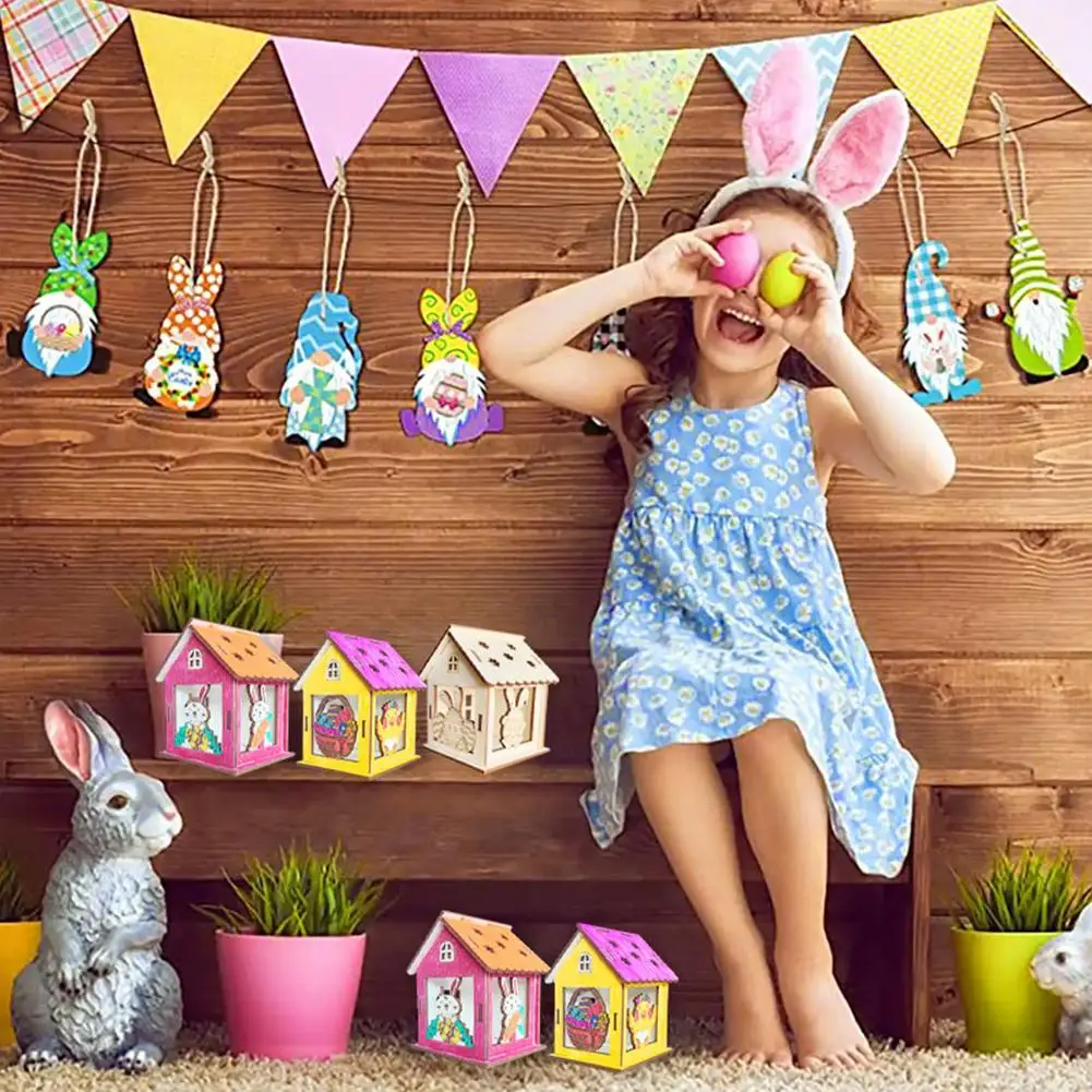 6 шт. DIY Пасхальный деревянный дом подвесные украшения товары для рукоделия креативные пасхальные украшения незавершенные деревянные украшения для дома и вечеринки