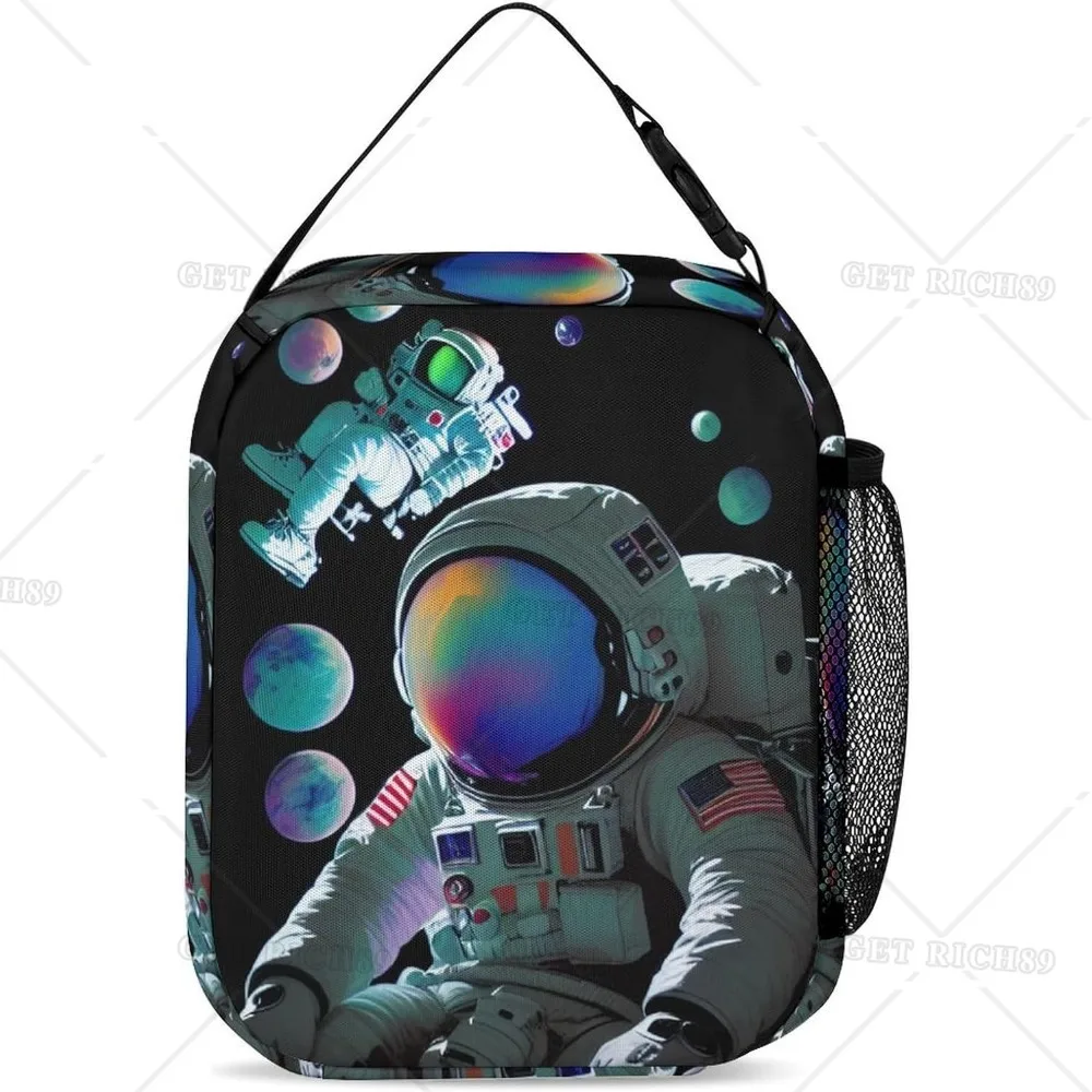 Trippy Space Chilling Astronaut Art Lunch Box for Women Men Kids Office Work, Moisture Resistant Lunch Bag Organizer Handbag