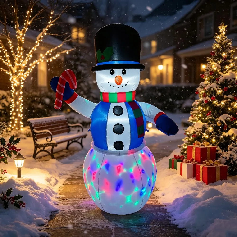 1.8M Christmas Inflatable Snowman Hand-Held Candy Stick Built Rotating Color LED Lights For Outdoor Courtyard Garden Decoration view 4