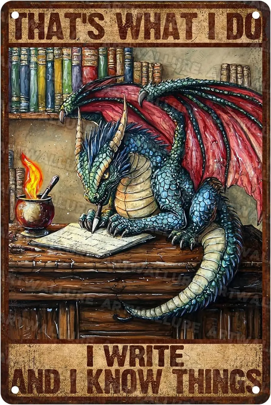 Vintage Dragon Sign Thats What I Do Write And Know Things Metal Poster for Home Bar Pub Kitchen Garage Restaurant Wall