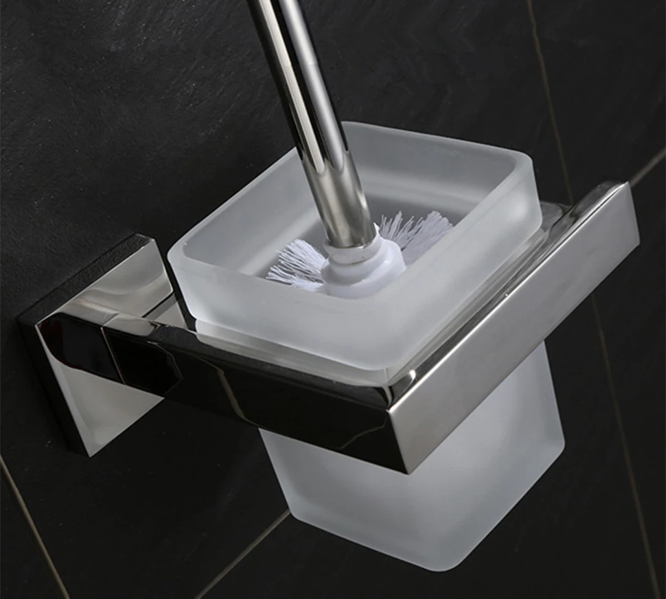 Moderne Edelstahl Wand Montiert Wc Pinsel Halter Regal Wc Pinsel Organizer mit Milchglas Gebürstet Nickel – Detail 2
