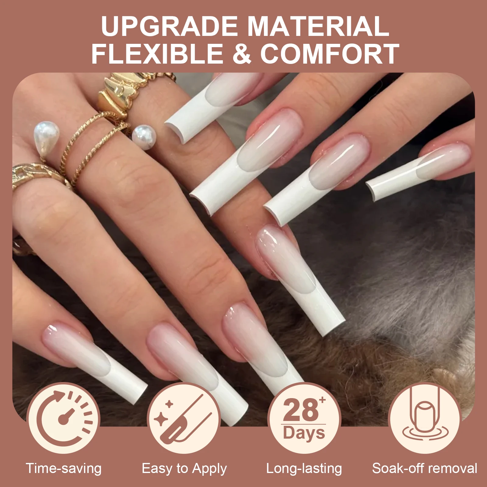 240 Stück Extra Lange Klare Weiche Gel-Nagelspitzen Künstliche Nagelverlängerungen Ohne Feile Benötigt Spurlose Faltbare Abziehbare Nagelspitzen-Box für Salons – Detail 4