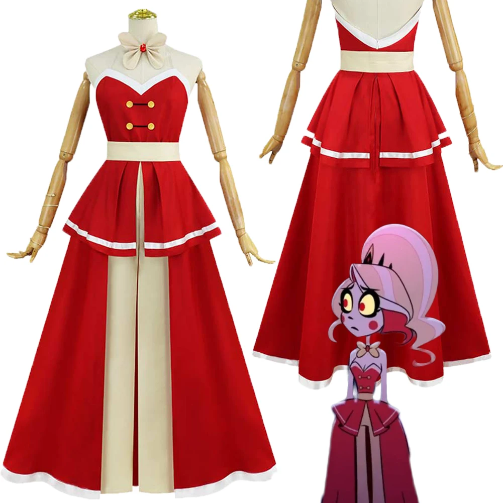 

Hazzbin Charlie Cosplay Hotel Red Dress Costume Uniform Pants Clothes Set Adult Women Roleplay Halloween Outfits Carnival Party