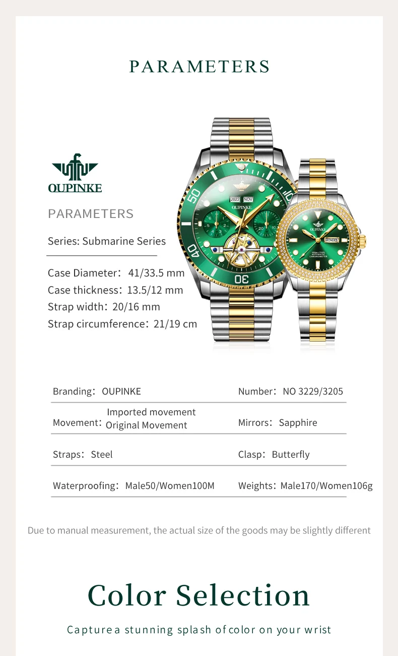 OUPINKE Official Genuine Couple Watches Luxury Top Brand Original Automatic Mechancial Watch for Men And Women Lover's Watches