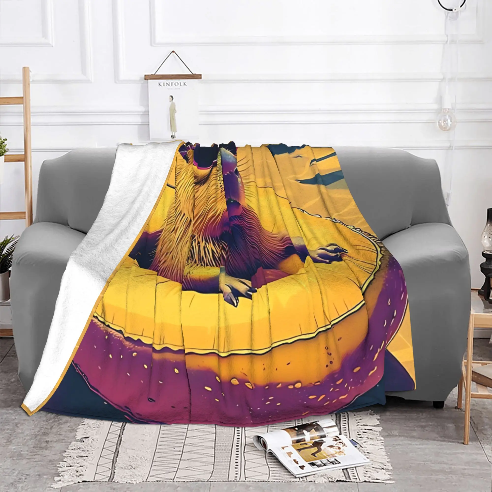 1PC Home Cutecore Chill Guac Splash Capybara Blanket Super Cosy Plush Home Living Room Sofa Halloween